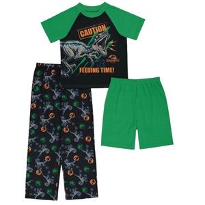 Jurassic World 3-Piece Pajamas Set Kids Size 10 Balck Orange Green NWT